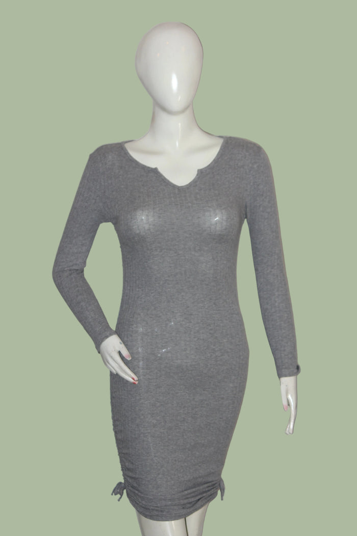 Shein Grey Full Sleeve Stretchable Bodycon Dress