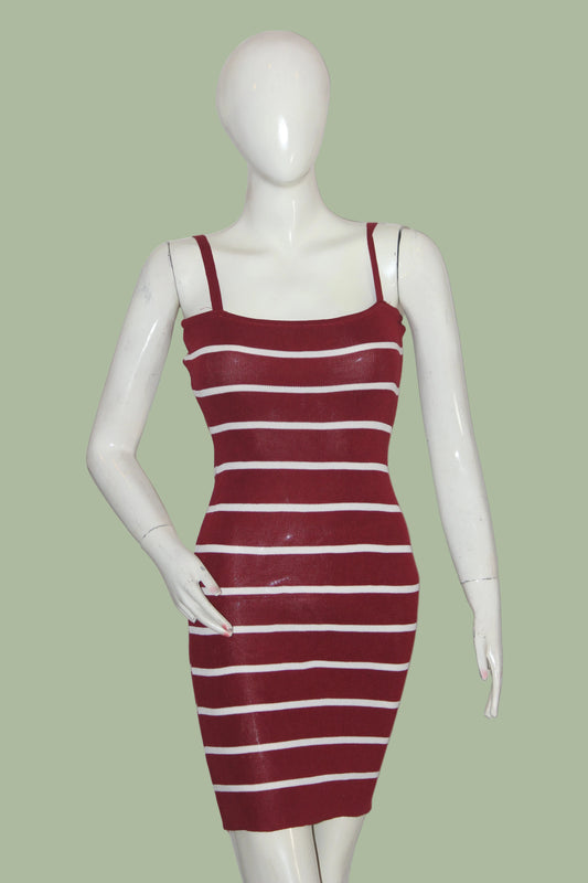 Thriftyfy Red Sleeveless Striped Bodycon Dress