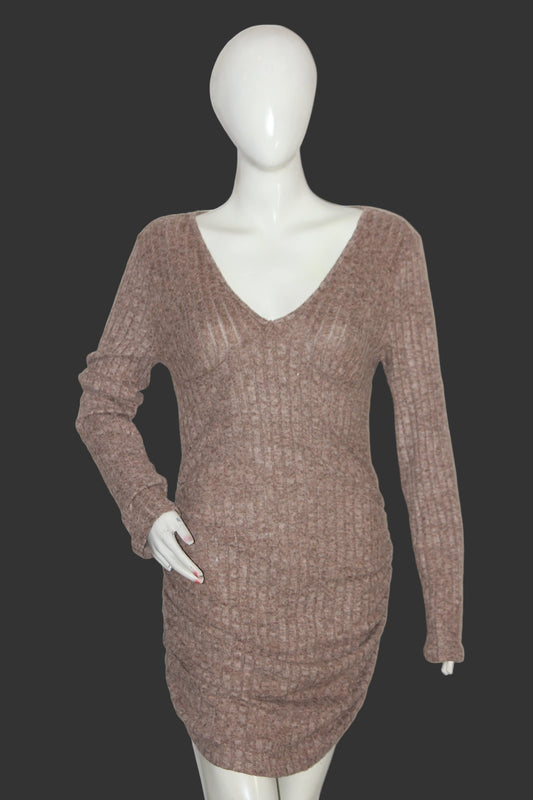 Shein Camel Full Sleeve Stretchable Bodycon Dress