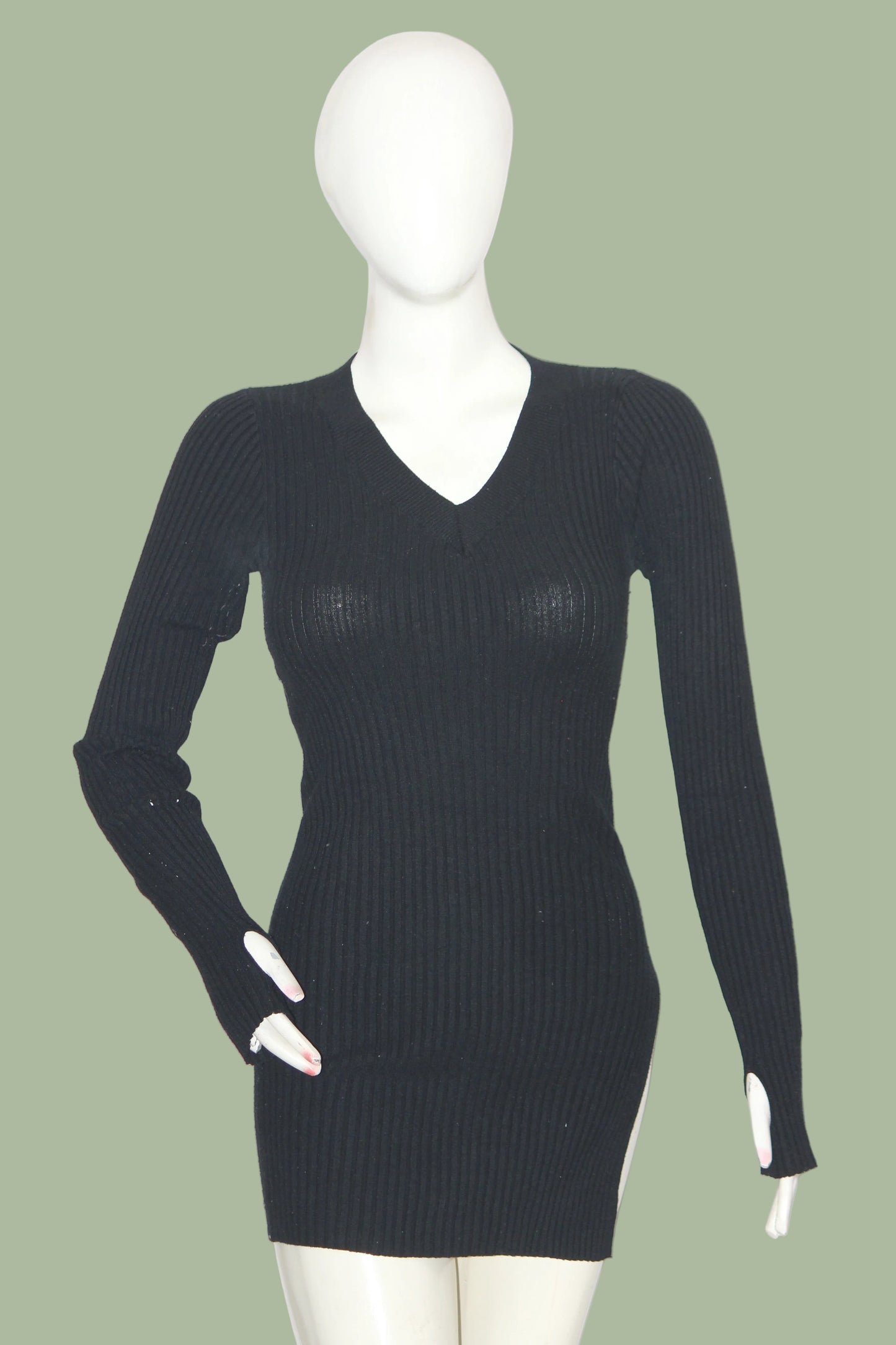 H&L Black Full Sleeve Stretchable Bodycon Dress