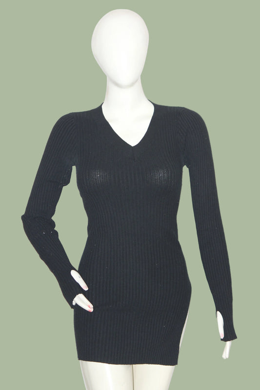H&L Black Full Sleeve Stretchable Bodycon Dress