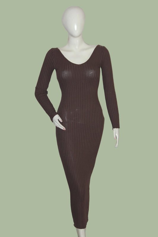 Giorgia Brown Full Sleeve Stretchable Bodycon Dress