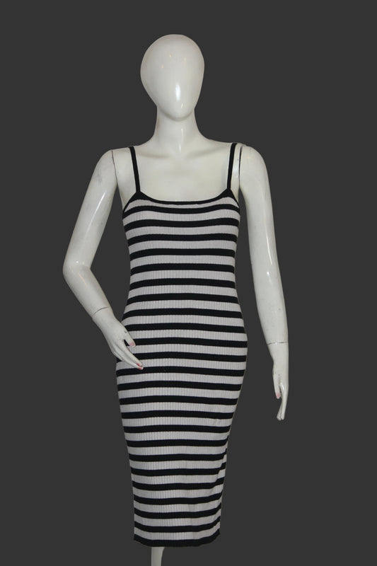 Chicoree Black & White Striped Sleeveless Bodycon Dress