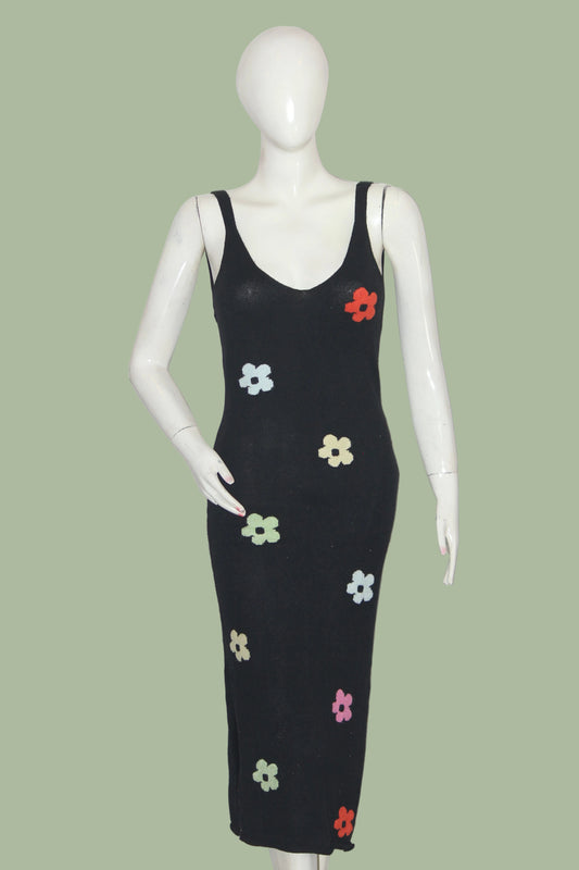 Cider Black Floral Sleeveless Bodycon Dress