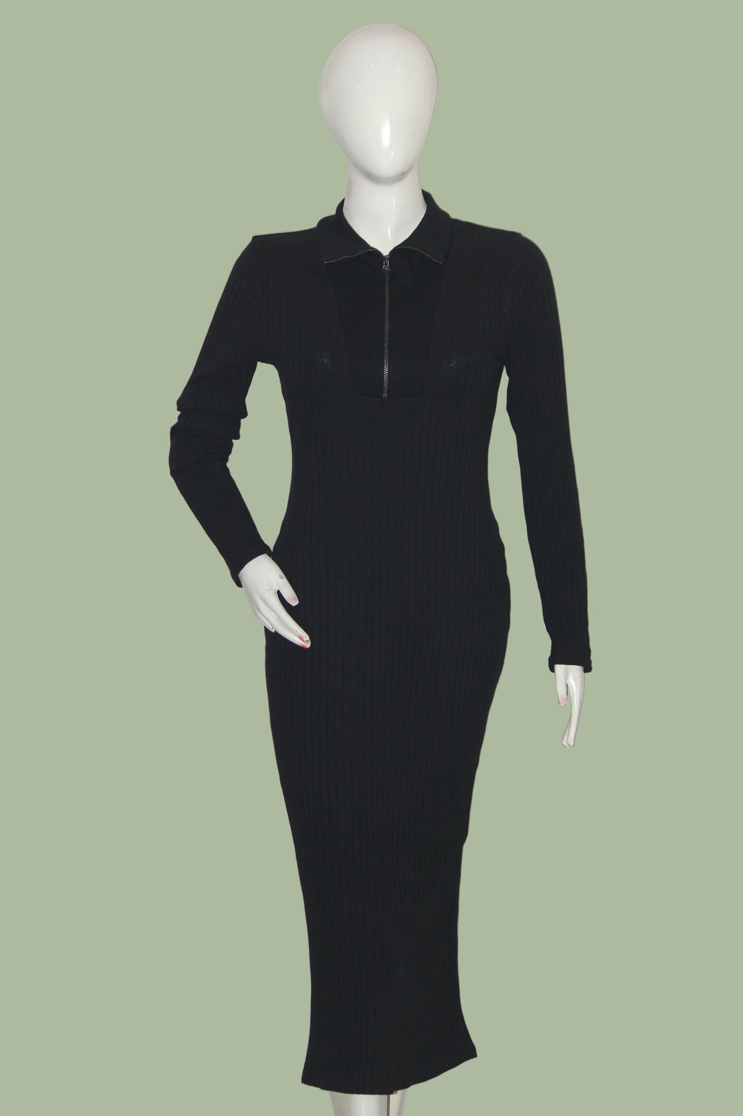 Primark Black Quarter Zip Bodycon Dress