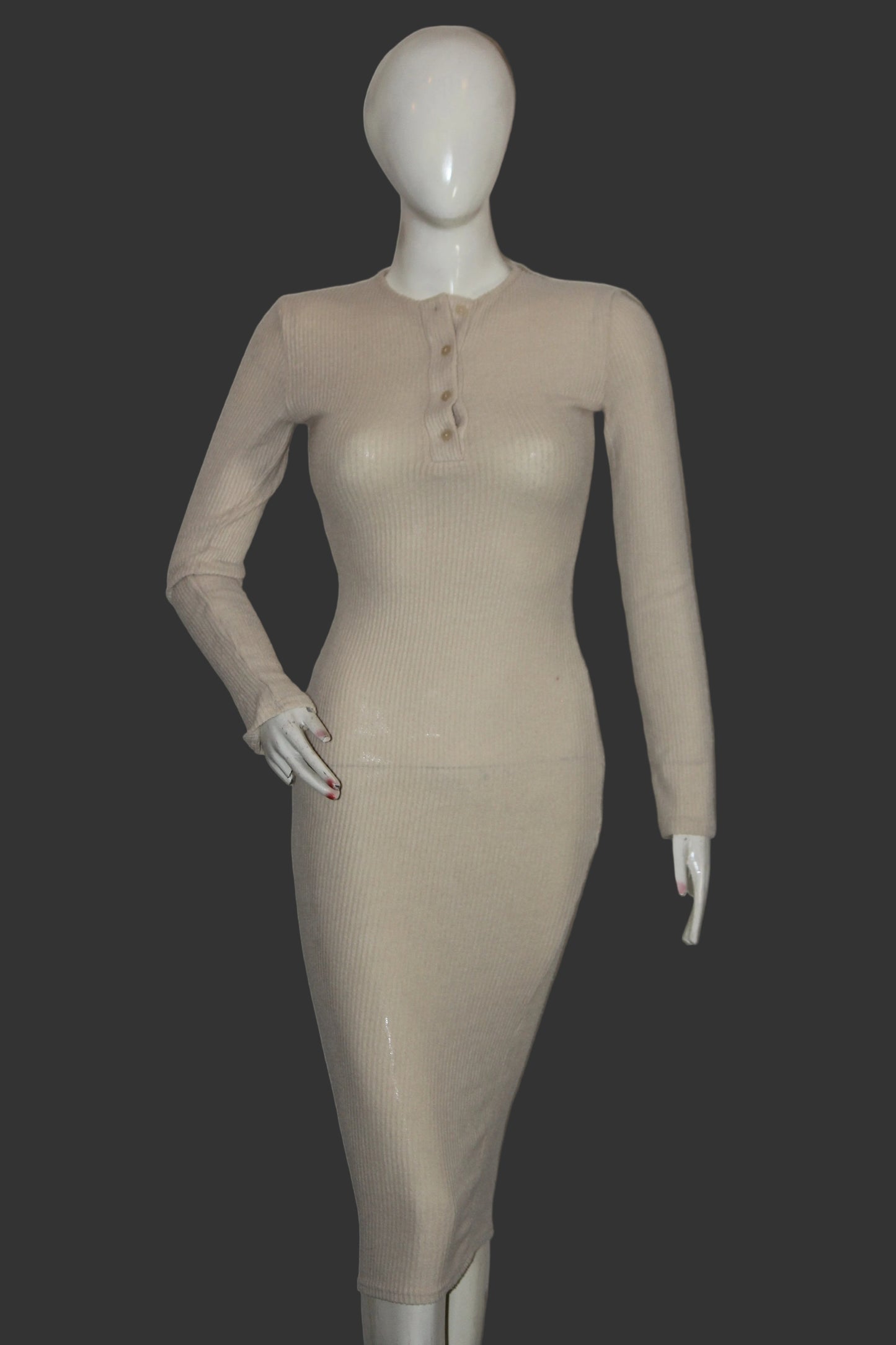 PrettyLittleThing Cream Full Sleeve Stretchable Bodycon Dress