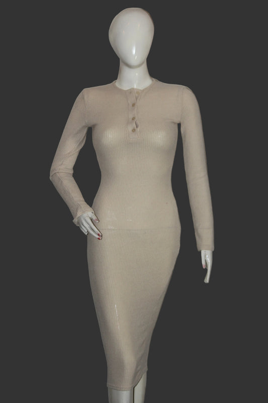 PrettyLittleThing Cream Full Sleeve Stretchable Bodycon Dress