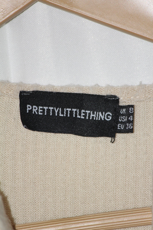 PrettyLittleThing Cream Full Sleeve Stretchable Bodycon Dress