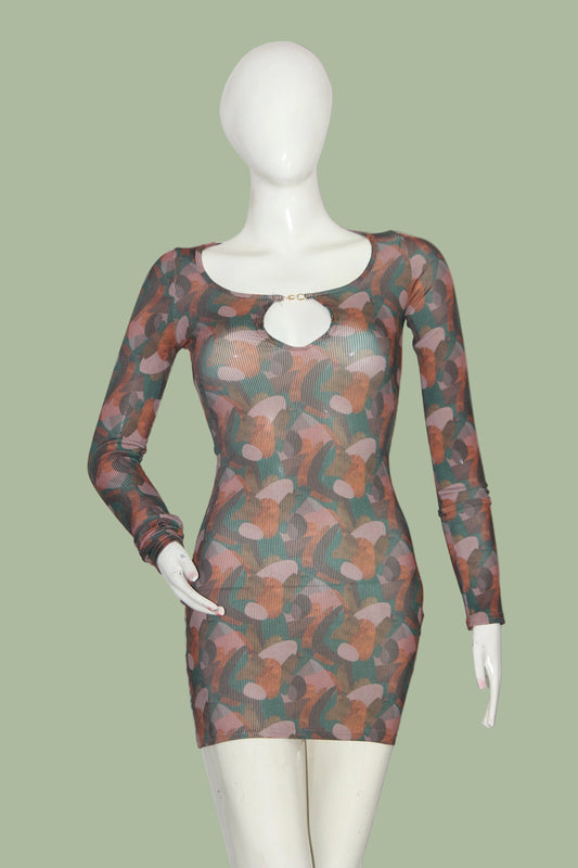 PrettyLittleThing Green Printed Full Sleeve Bodycon Dress