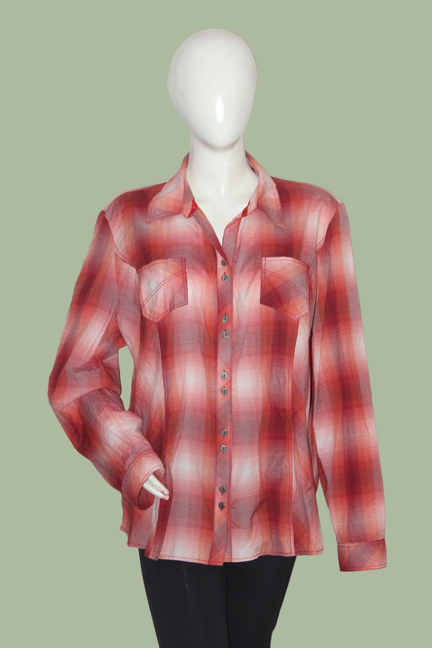Gina Laura Red Ombre Button-Down Blouse