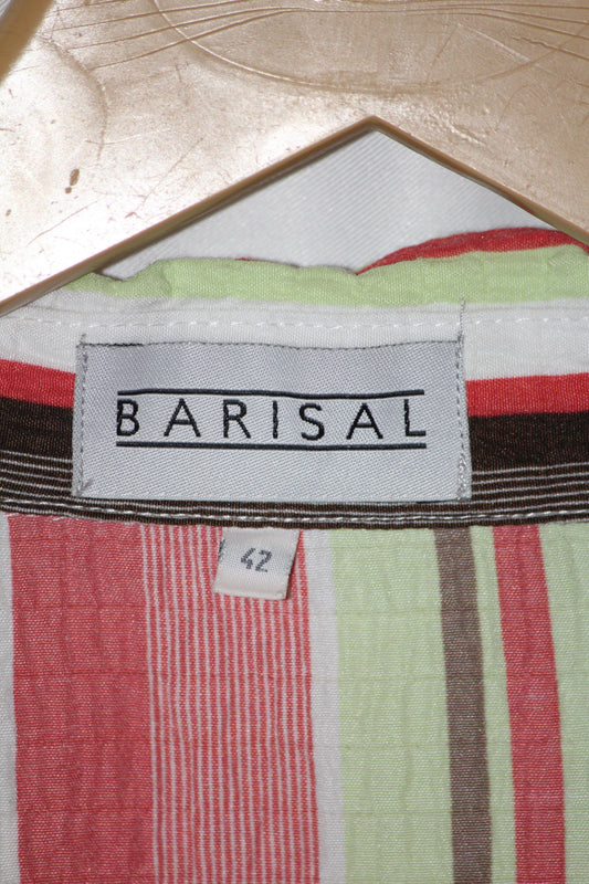 Barisal Red, Green, Brown & White Striped Button Down Shirt – Medium