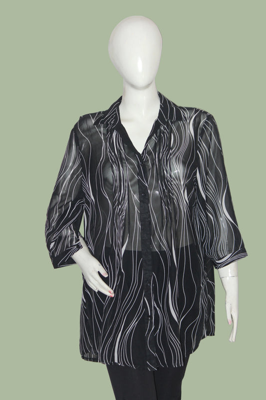 Monochrome Charm – Zoteno Black & White Button Down Shirt