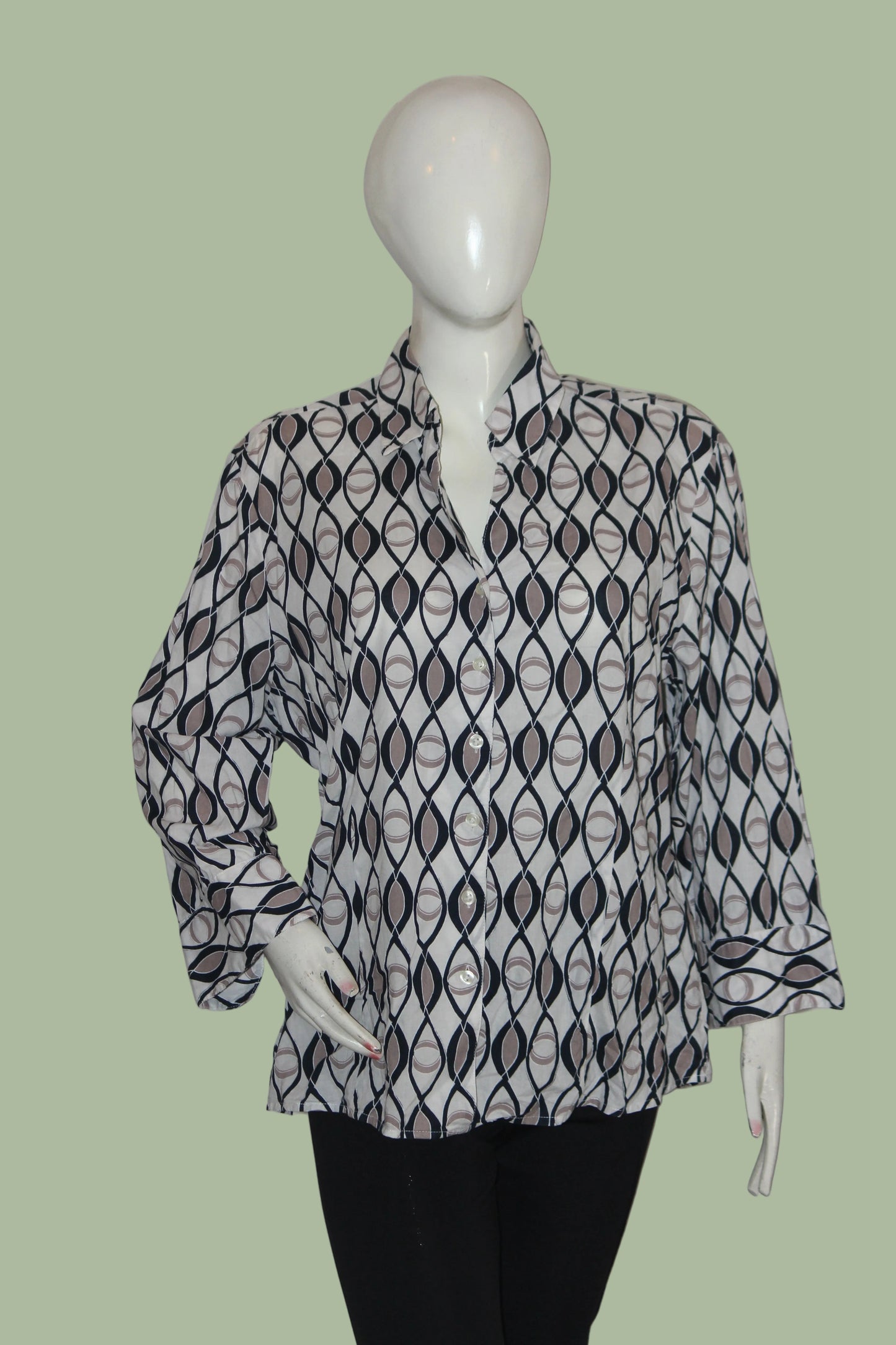 Haggar White with Black & Brown Design Button down shirt
