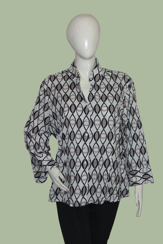 Haggar White with Black & Brown Design Button down shirt