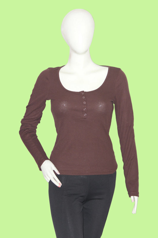 Shein Brown Full Sleeve Crop Top for Women – Small