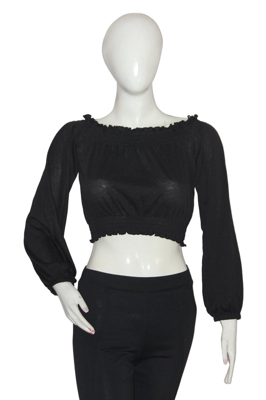 H&M Black Full Sleeve Crop Top for Women – XS