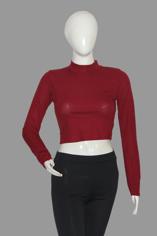 Primark Red Full Sleeve Crop Top for Women – Small