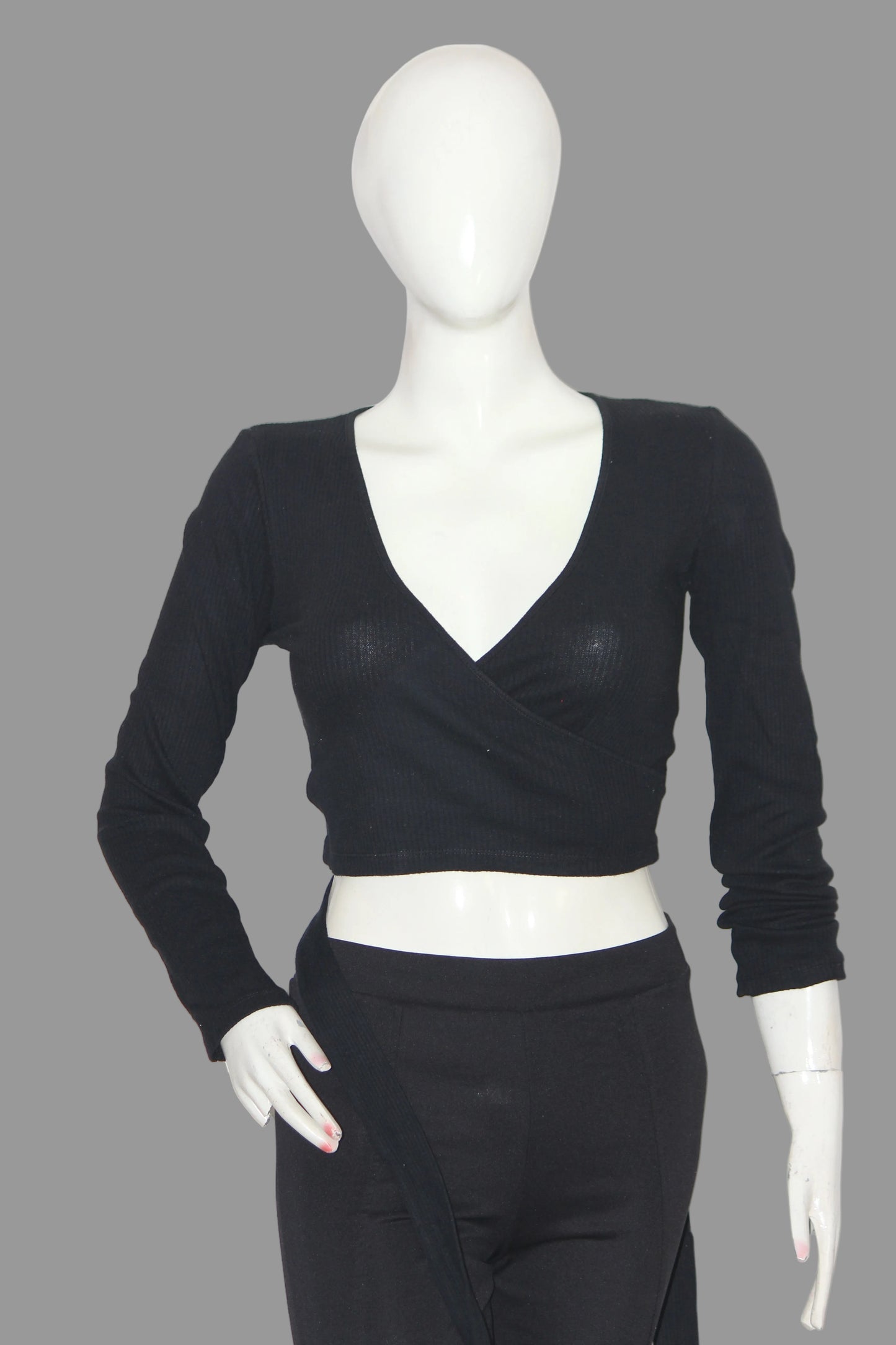 Zara Black Full Sleeve Cotton Crop Top for Women – Small
