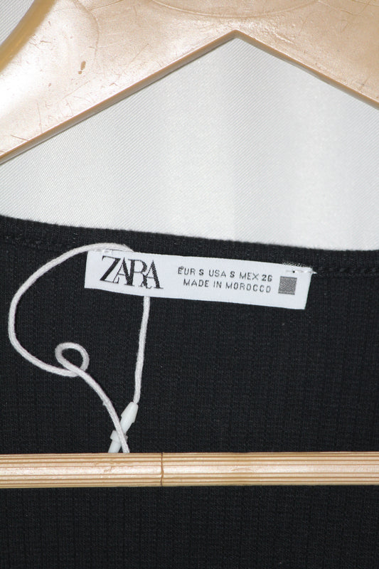 Zara Black Full Sleeve Cotton Crop Top for Women – Small