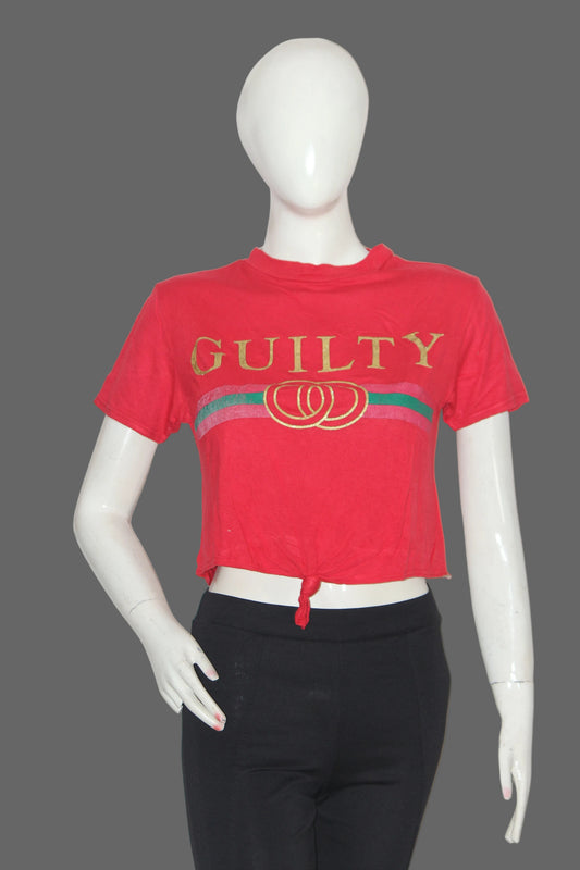 Style Plus Red Half Sleeve Crop Top for Women – Medium