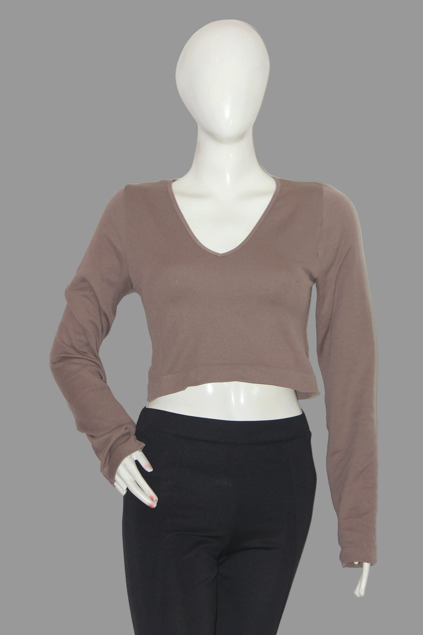 Primark Brown Full Sleeve Crop Top for Women – Large