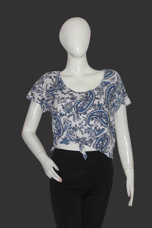 H&M White Floral Cotton Crop Top for Women – Medium
