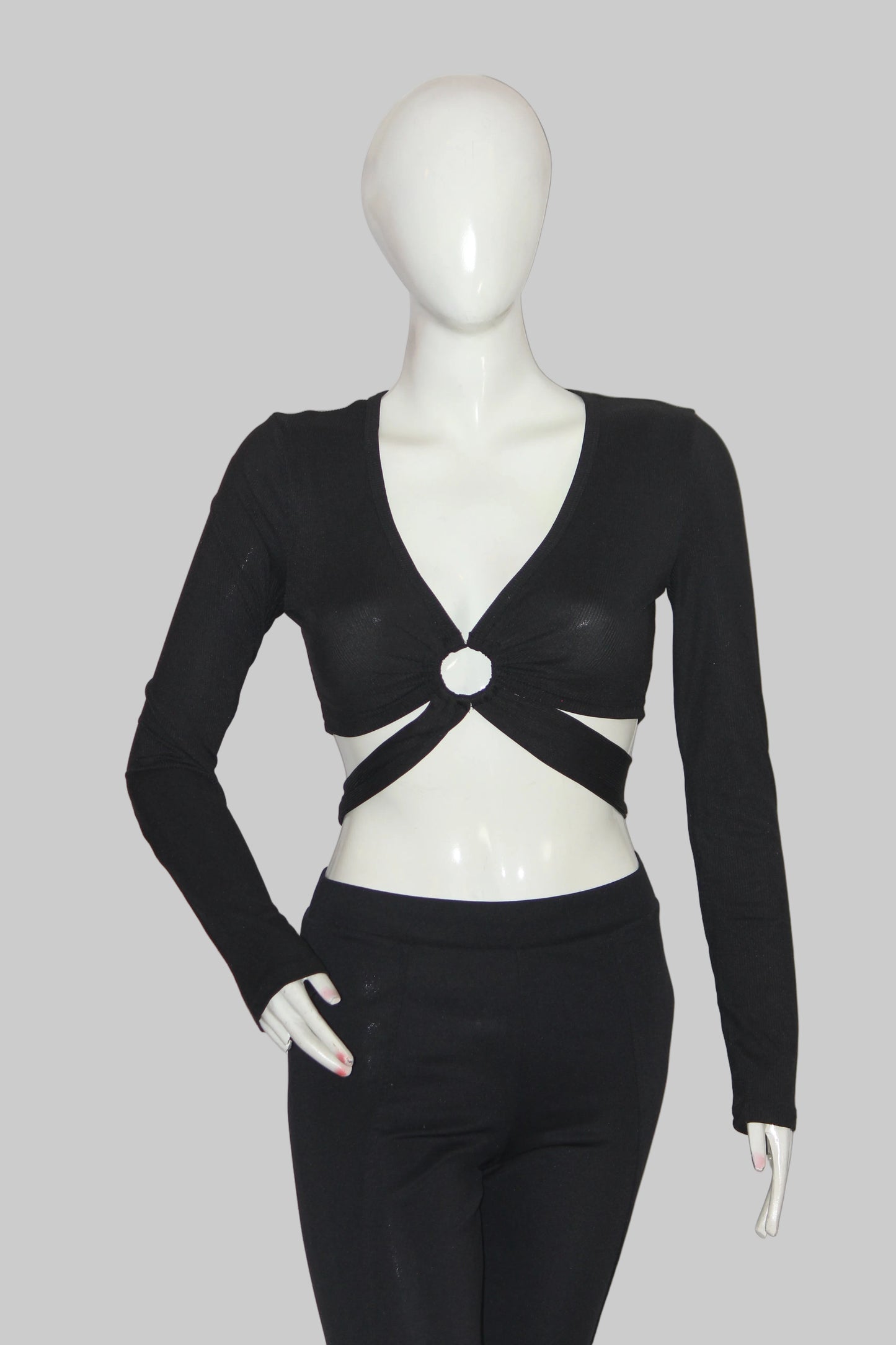 Shein Black Full Sleeve Crop Top for Women – XS