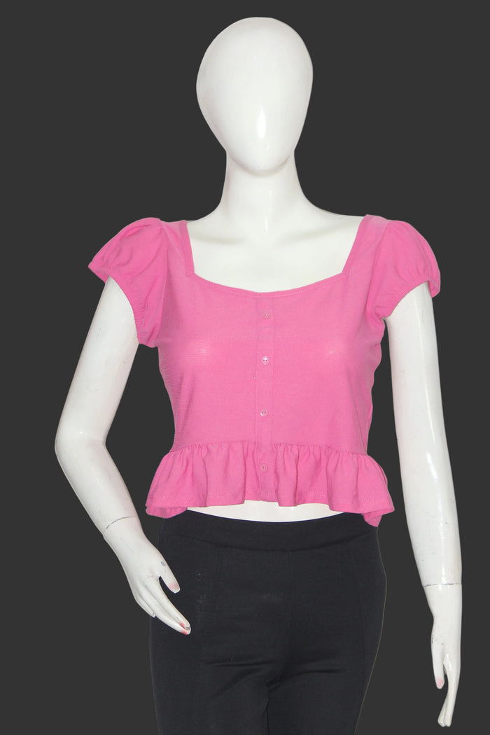 Primark Pink Half Sleeve Crop Top for Women – Small