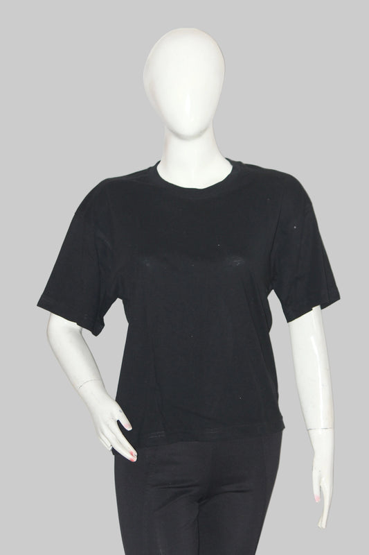 Primark Black Half Sleeve Cotton Crop Top for Women – XS