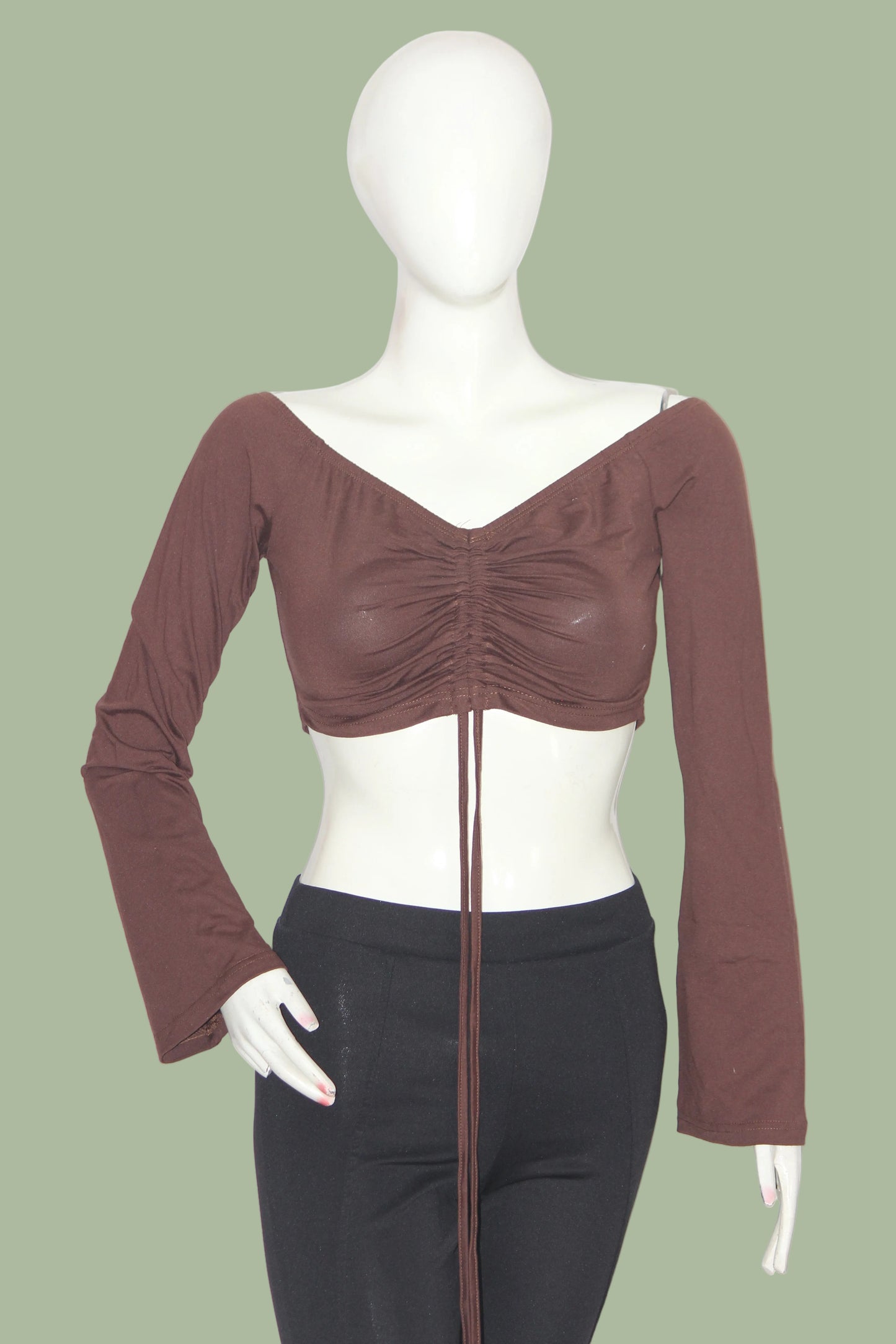Shein Brown Full Sleeve Crop Top for Women – Medium