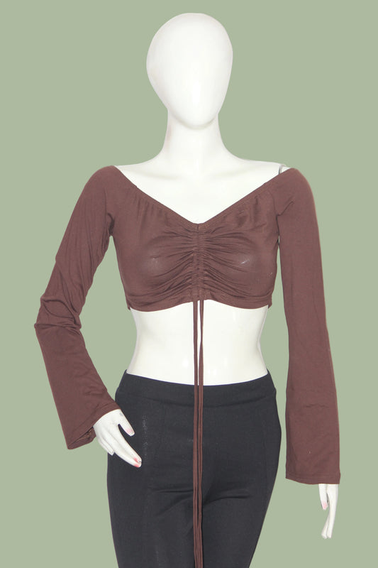 Shein Brown Full Sleeve Crop Top for Women – Medium
