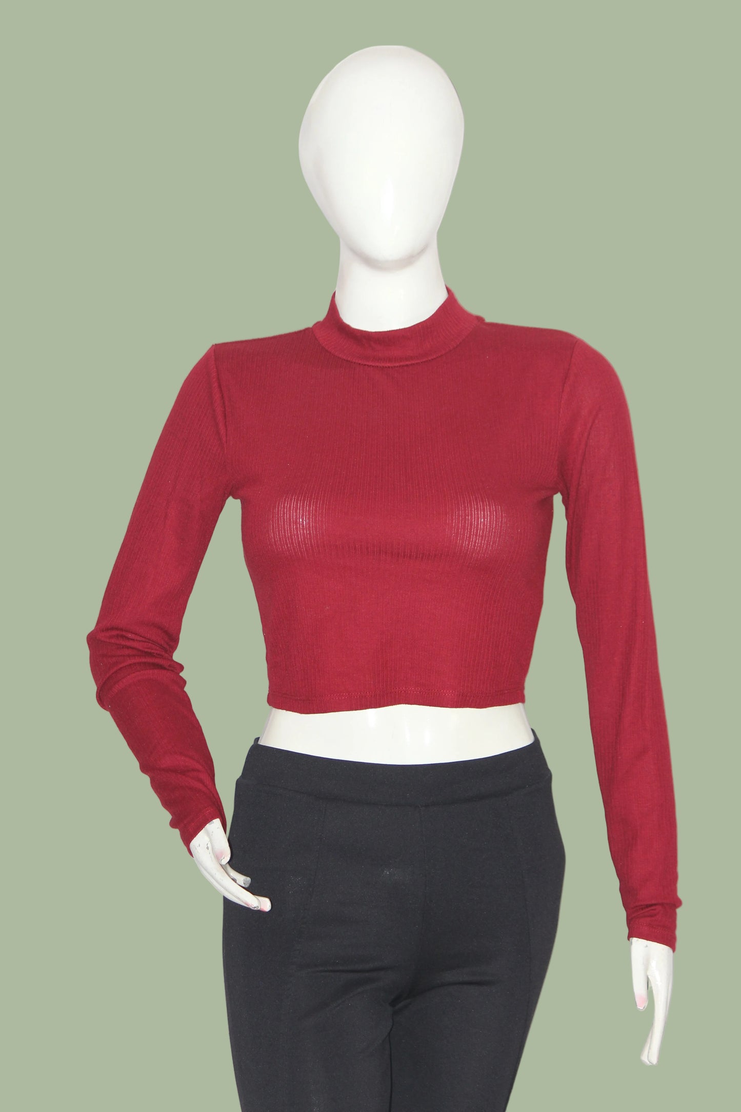 Primark Red Full Sleeve Crop Top for Women – Small