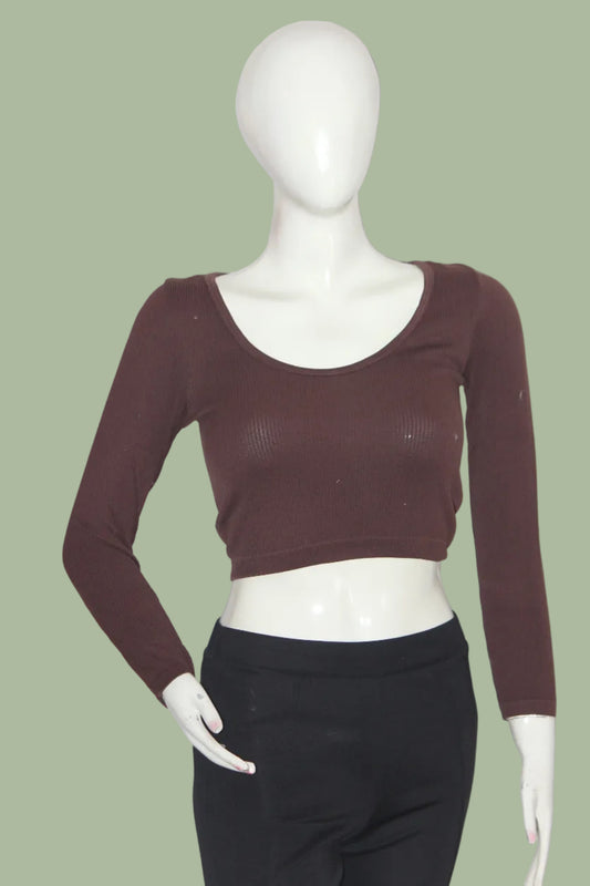 Dunnes Brown Full Sleeve Crop Top for Women – XS