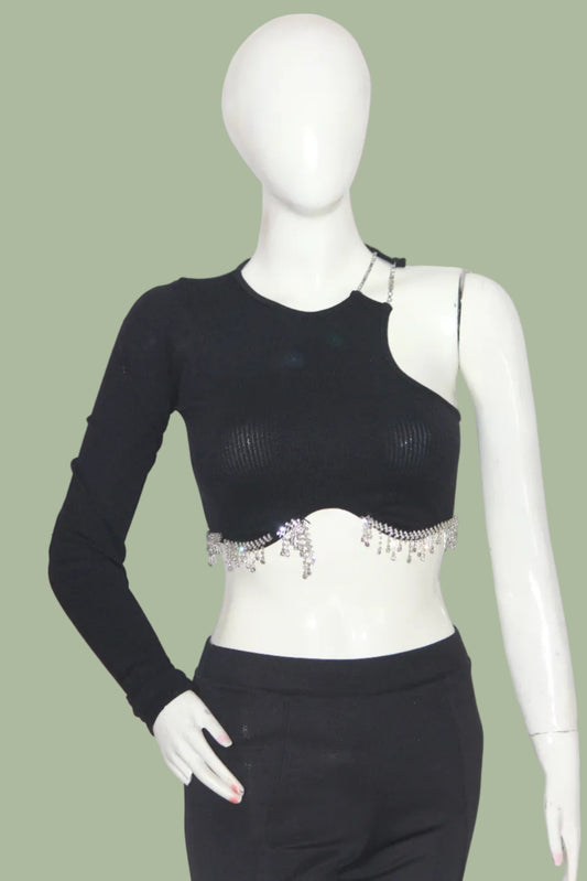 Zara Black One Shoulder Crop Top for Women – XS