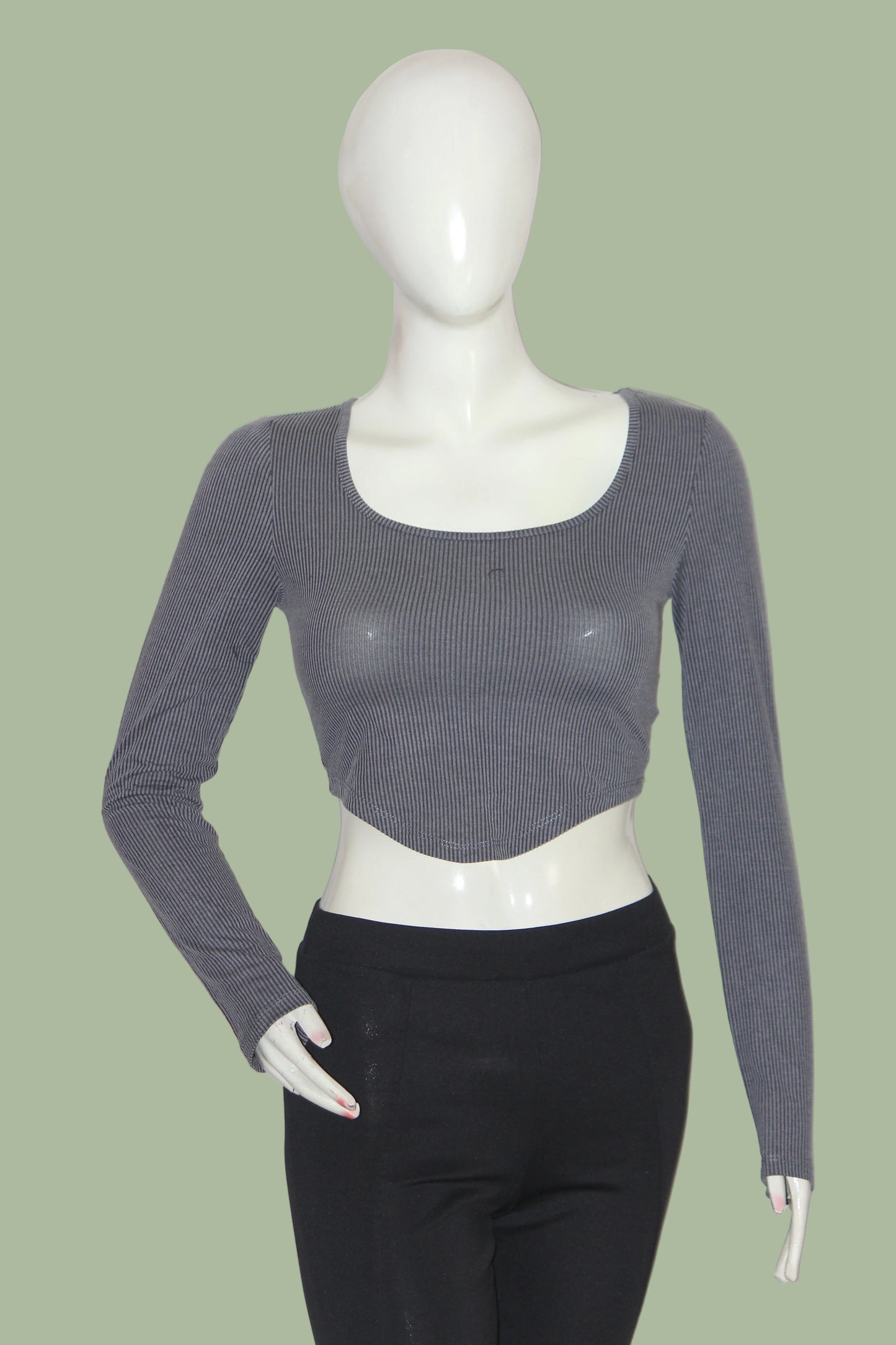 Shein Purple & Black Striped Full Sleeve Crop Top for Women – XS