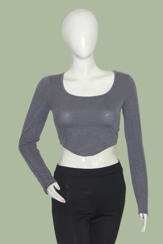Shein Purple & Black Striped Full Sleeve Crop Top for Women – XS