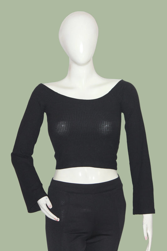 New Look Black Full Sleeve Crop Top for Women – Small