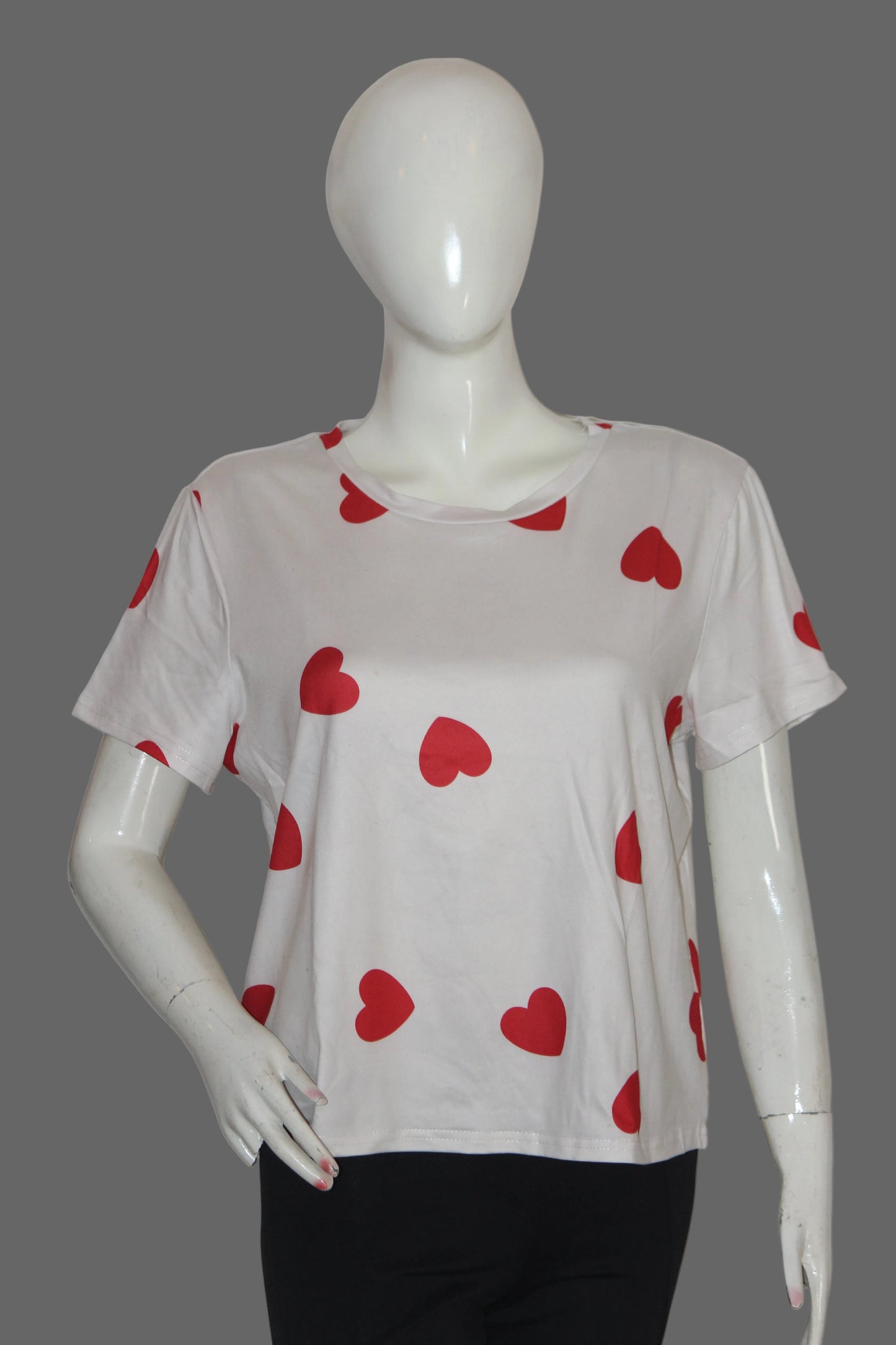 Thriftyfy Pink Crop Top with Red Heart Print for Women – Medium