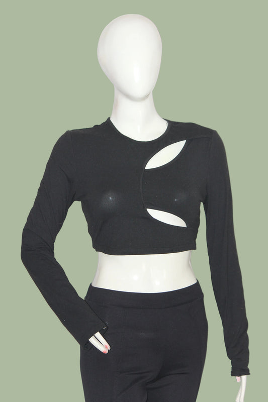 Shein Black Full Sleeve Crop Top for Women – Medium (Short Length)