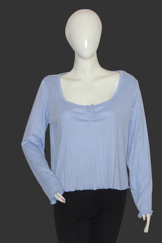 Dunnes Sky Blue Full Sleeve Crop Top for Women – Large