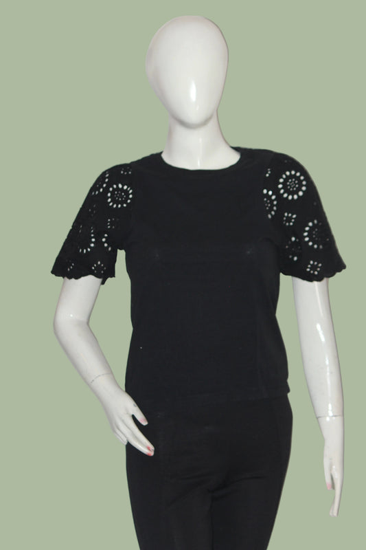 H&M Black Cotton Crop Top for Women – Small