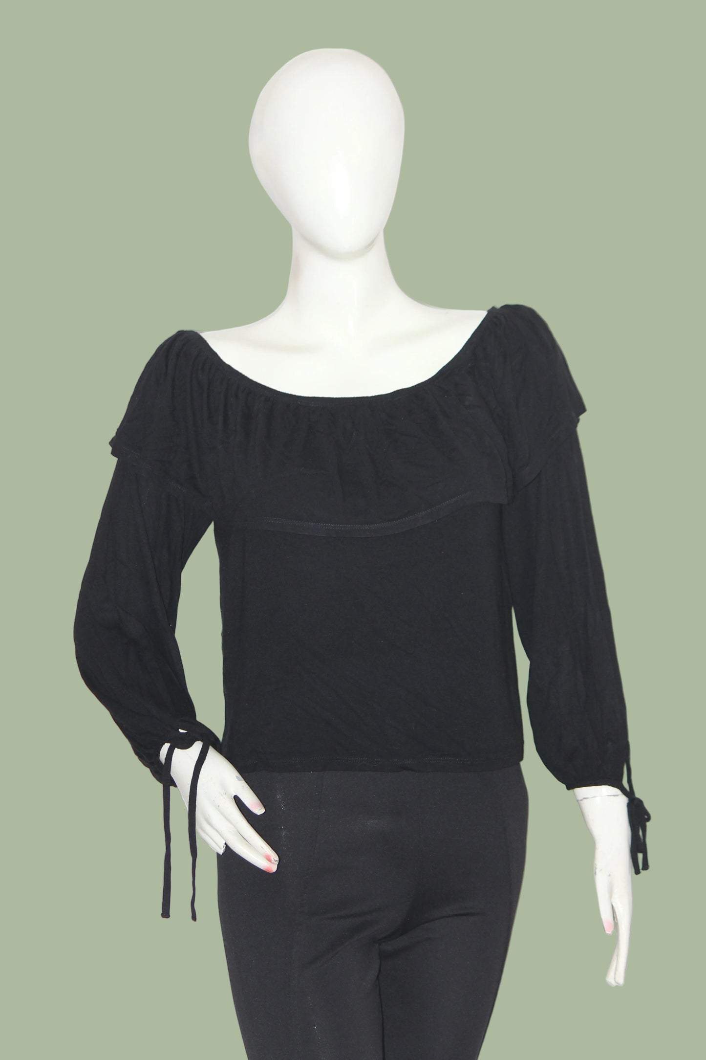 Atmosphere Black Full Sleeve Crop Top for Women – Medium