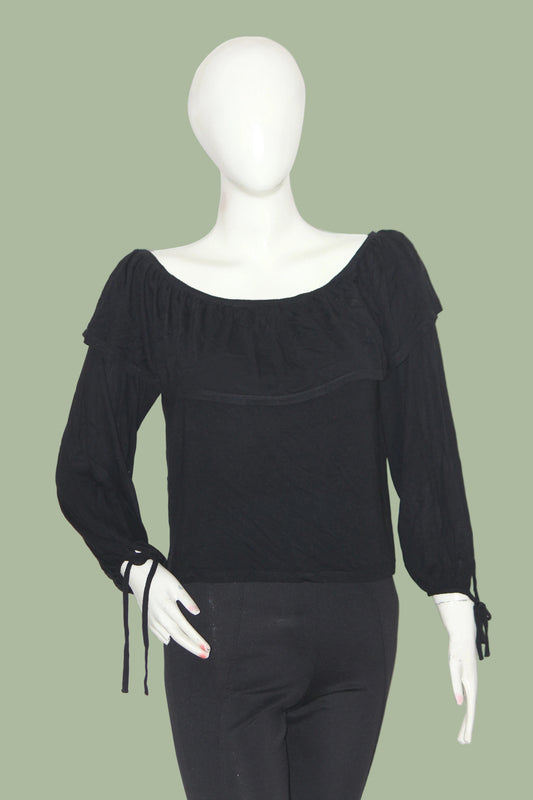 Atmosphere Black Full Sleeve Crop Top for Women – Medium