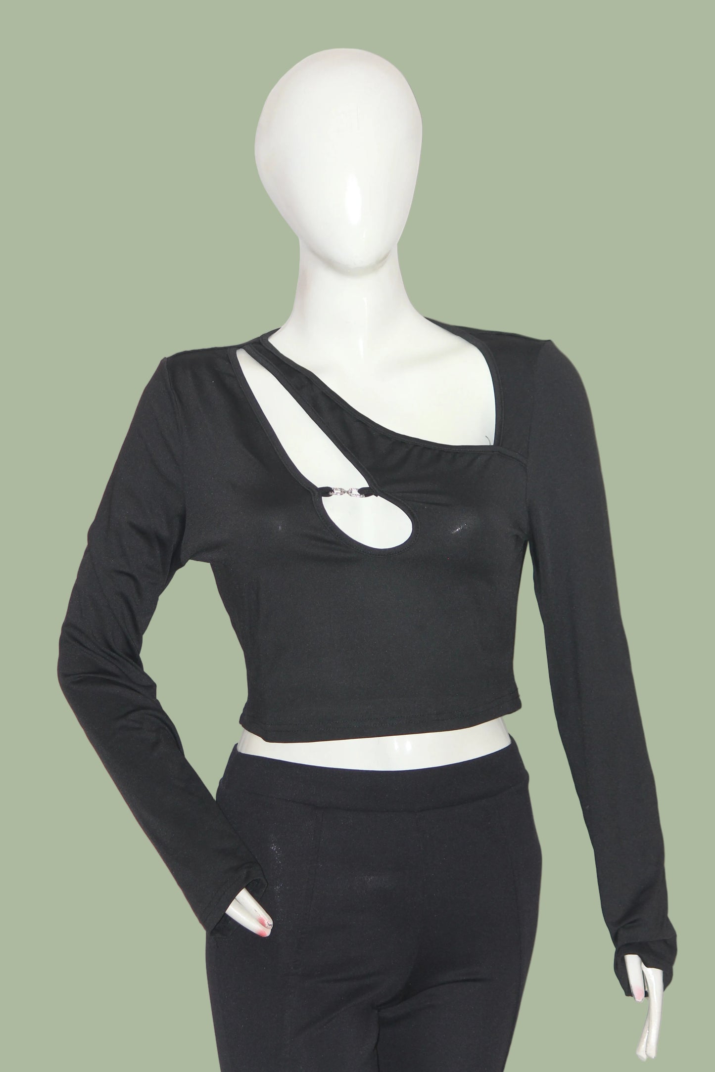 Shein Black Full Sleeve Crop Top for Women – Large