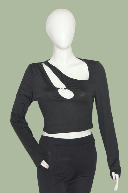 Shein Black Full Sleeve Crop Top for Women – Large