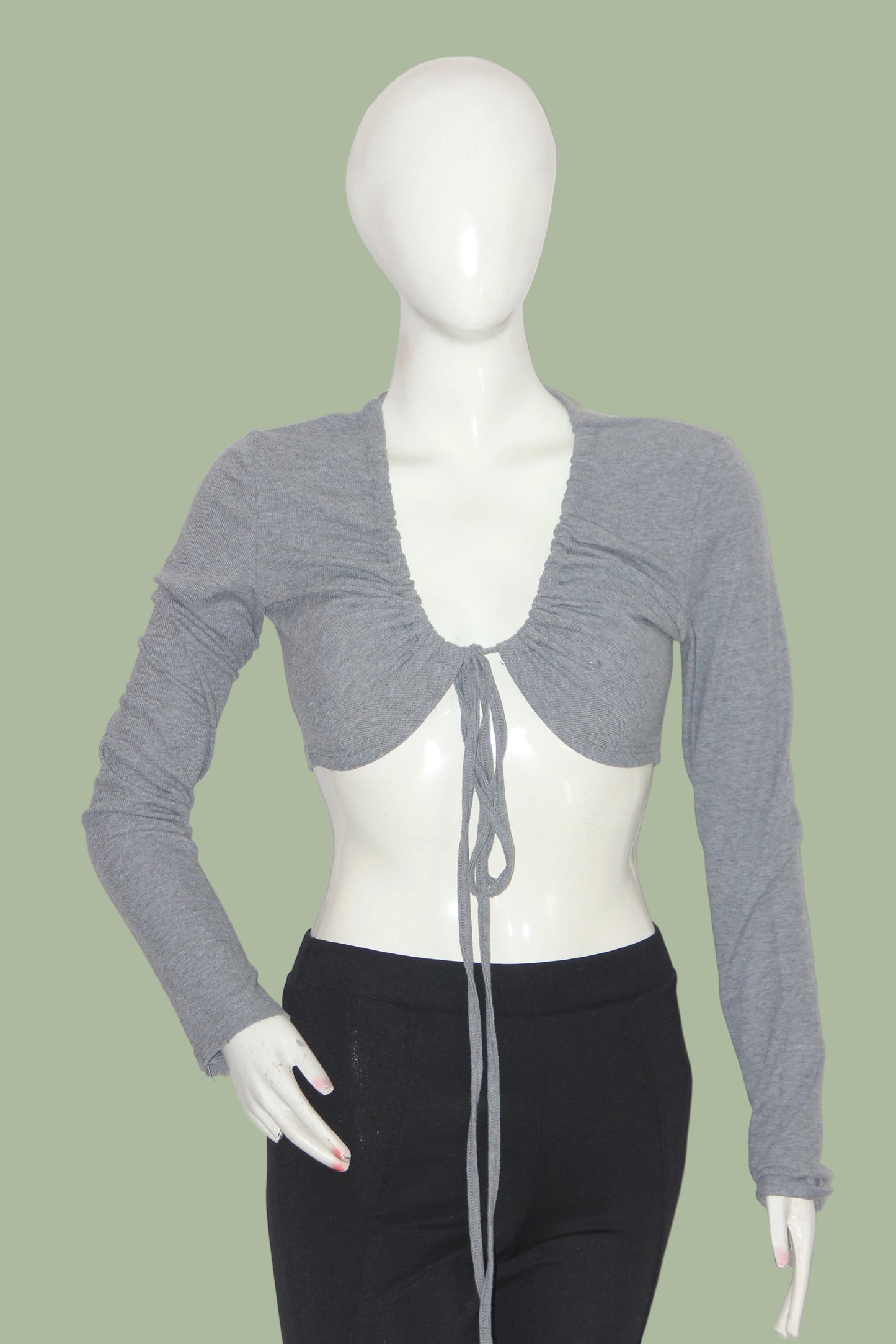 Shein Grey Full Sleeve Crop Top for Women – Small