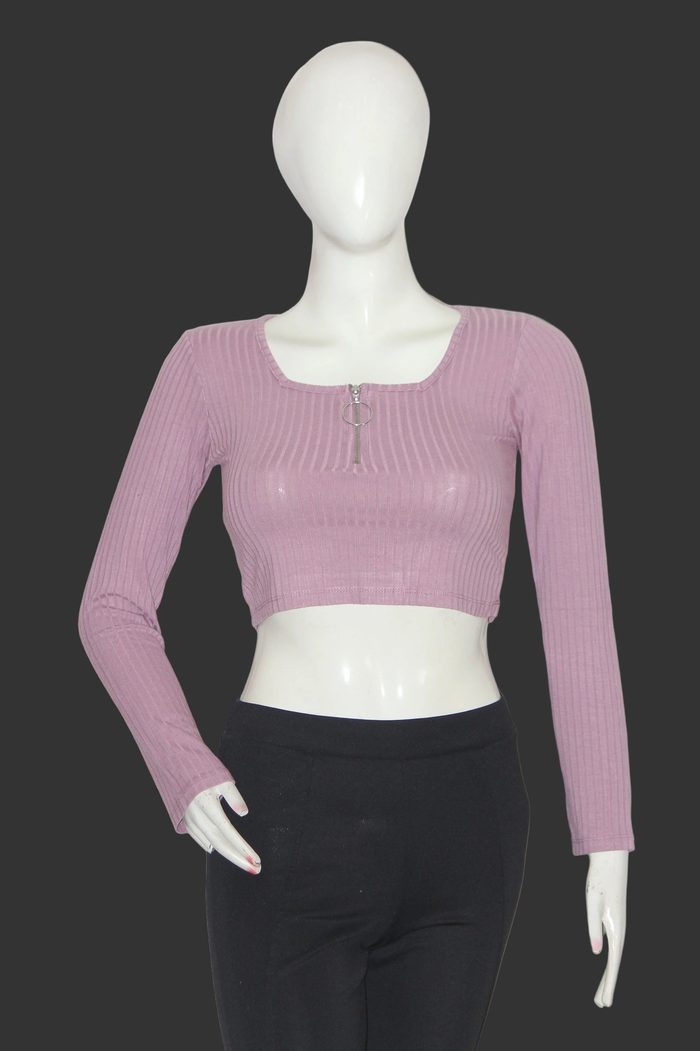 Select Pink Full Sleeve Crop Top for Women – Medium