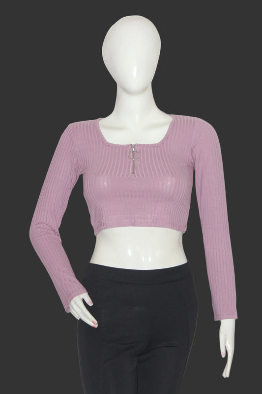 Select Pink Full Sleeve Crop Top for Women – Medium