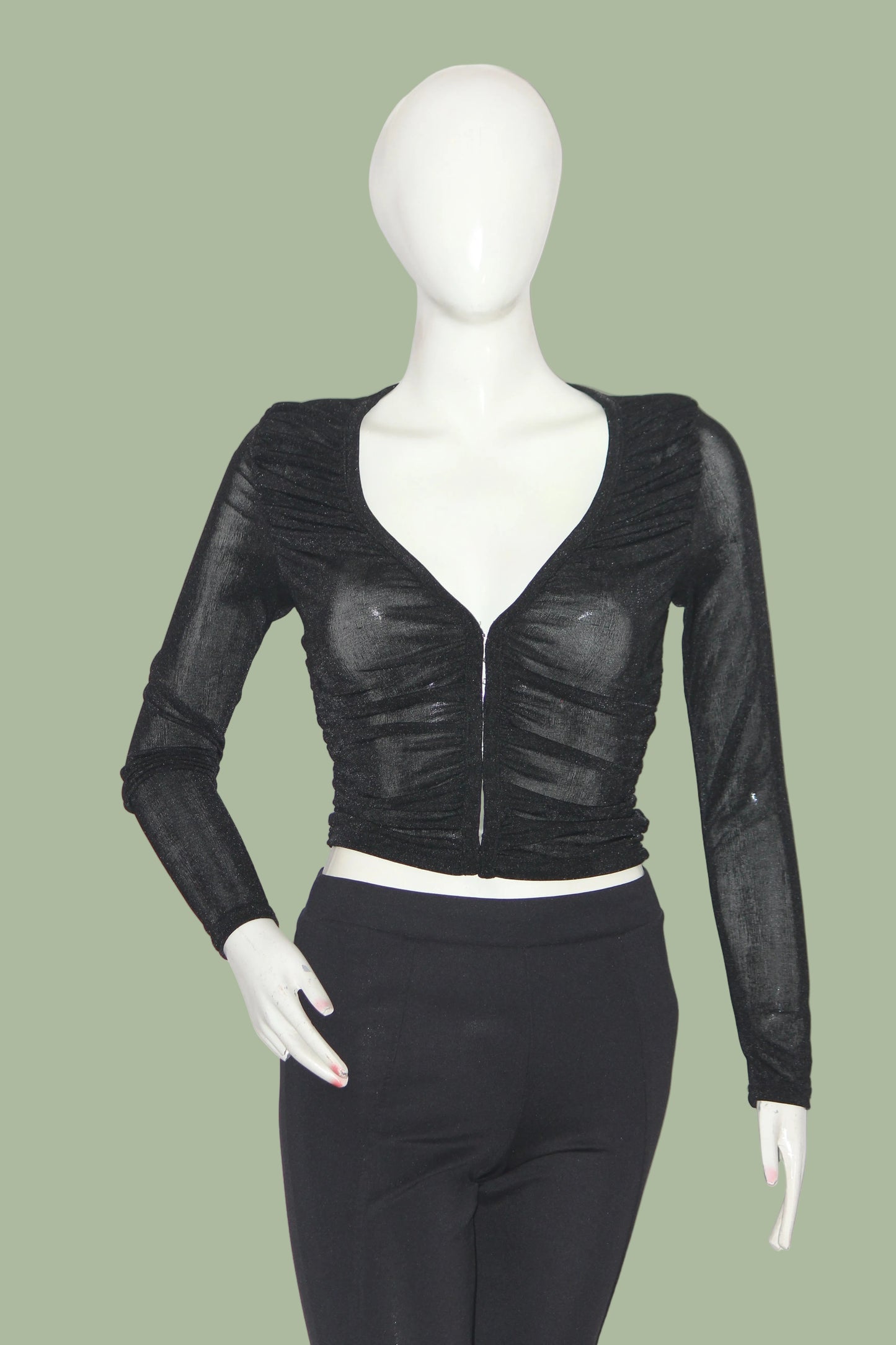 Thriftyfy Black Full Sleeve Crop Top for Women – Small