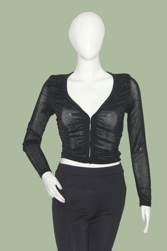Thriftyfy Black Full Sleeve Crop Top for Women – Small